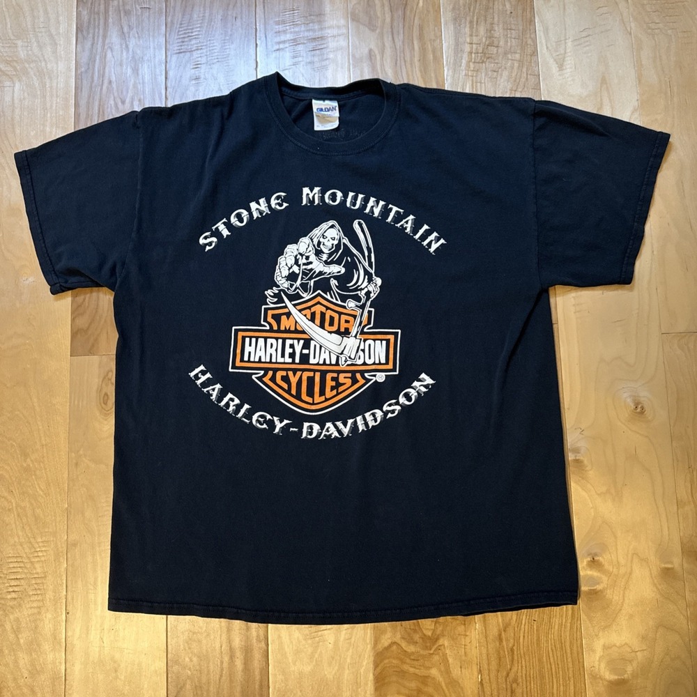 Vintage Harley Davidson Stone Mountain Grim Reaper T-Shirt Mens XL Black Y2K USA